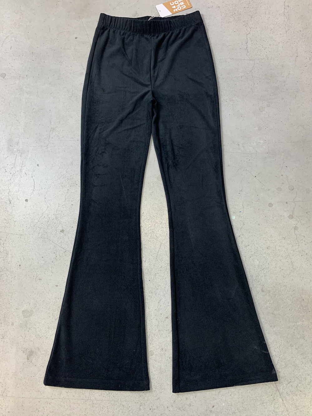 Flared zwarte legging broek van 24colours met velours ribstof