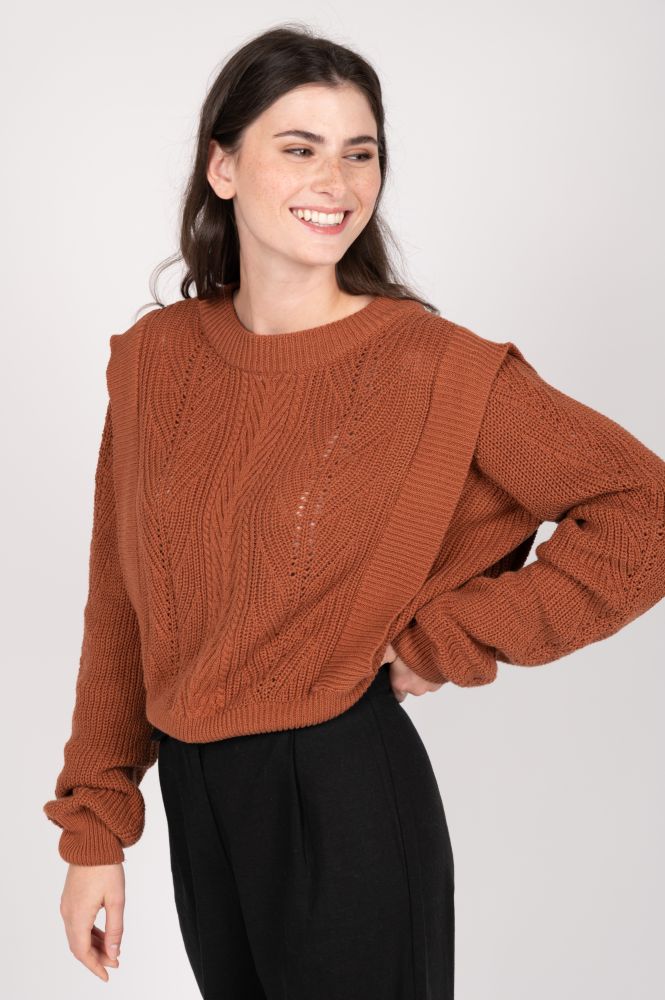 24Colours Knitted Sweater Brown Shoulderdetail