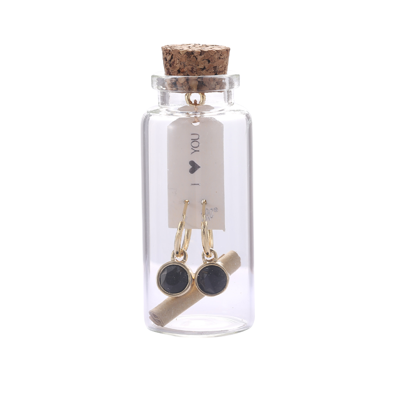 Oorbellen Message in a bottle - Gold with Black stone