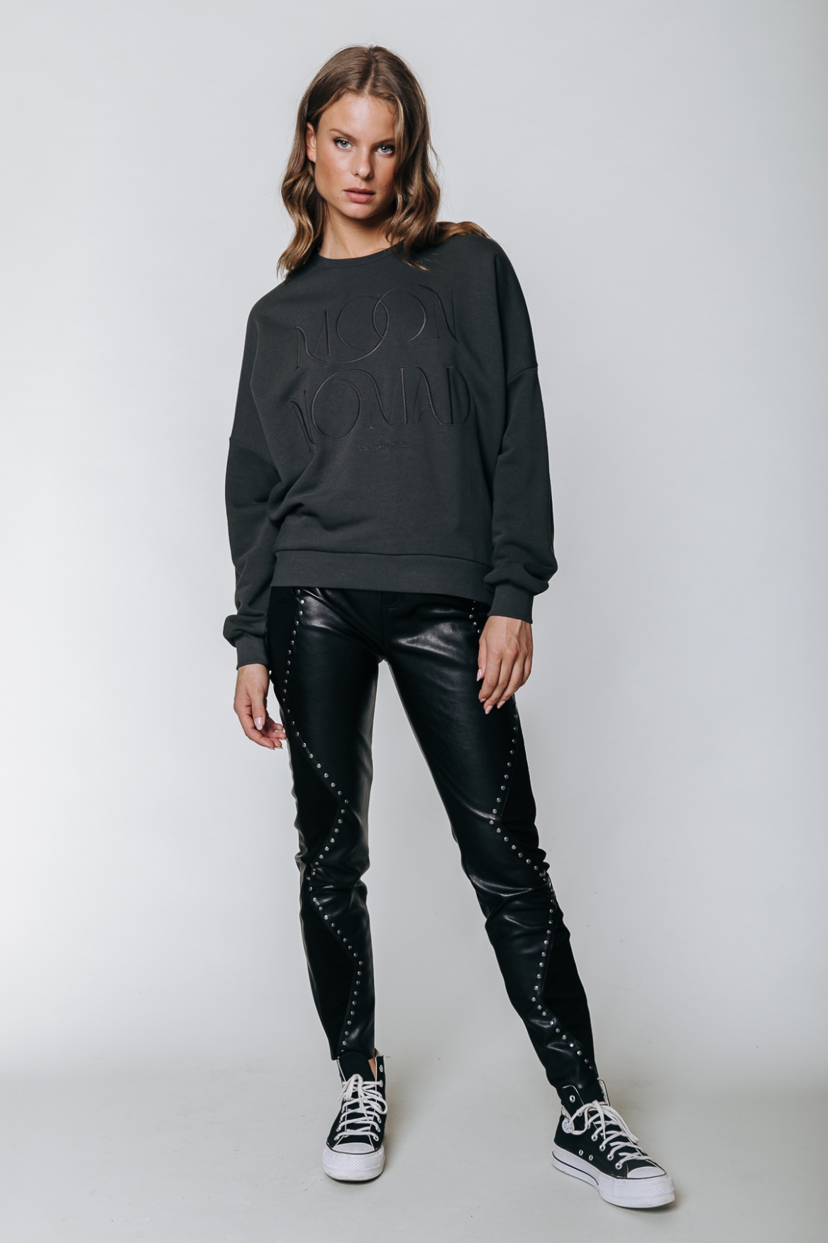 Colourful Rebel Chloe Studs Vegan Leather Pants Black