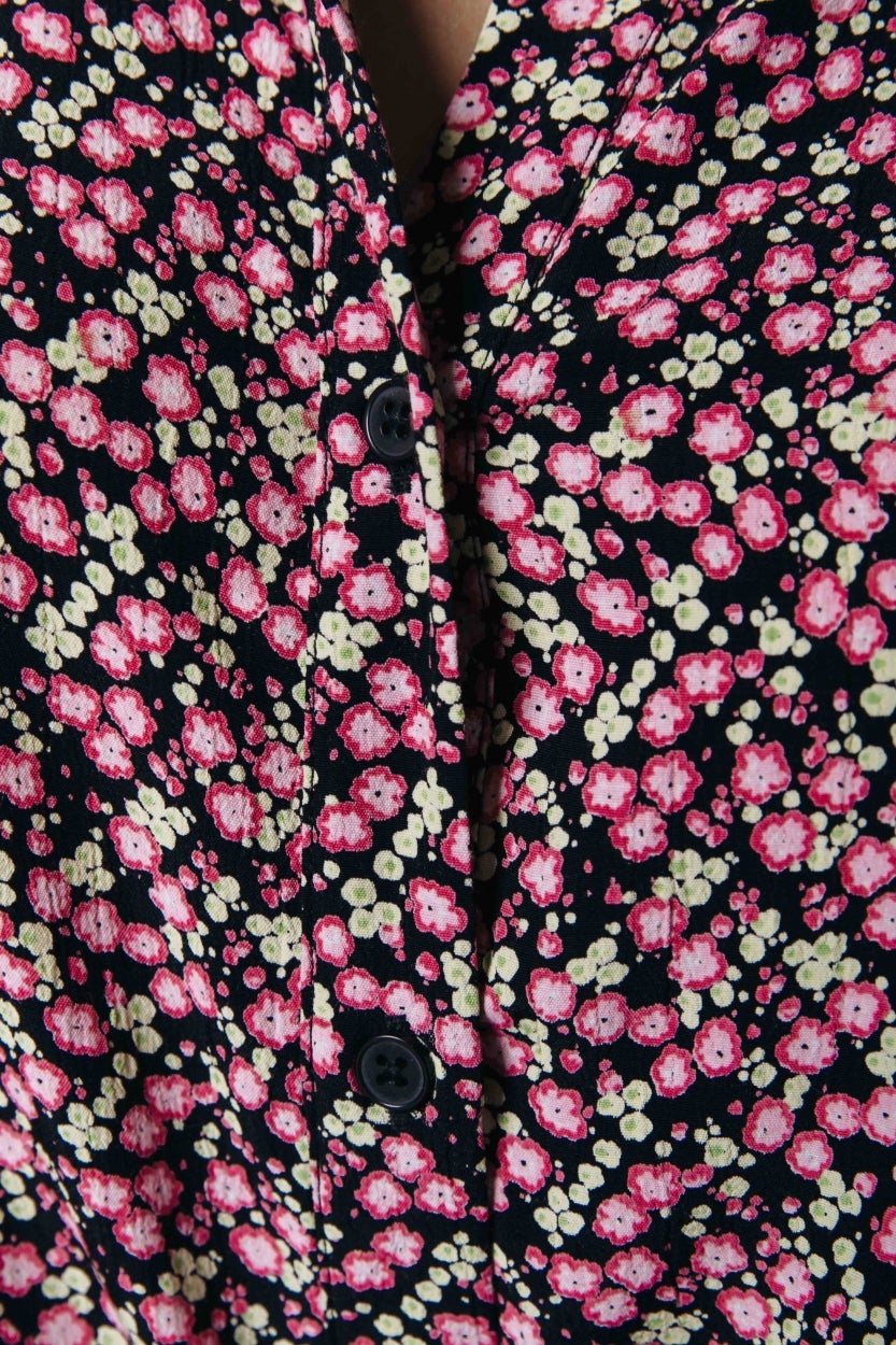 Colourful Rebel Kera Small Flower Maxi Shirt Dress Sweet Pink met knoopsluiting
