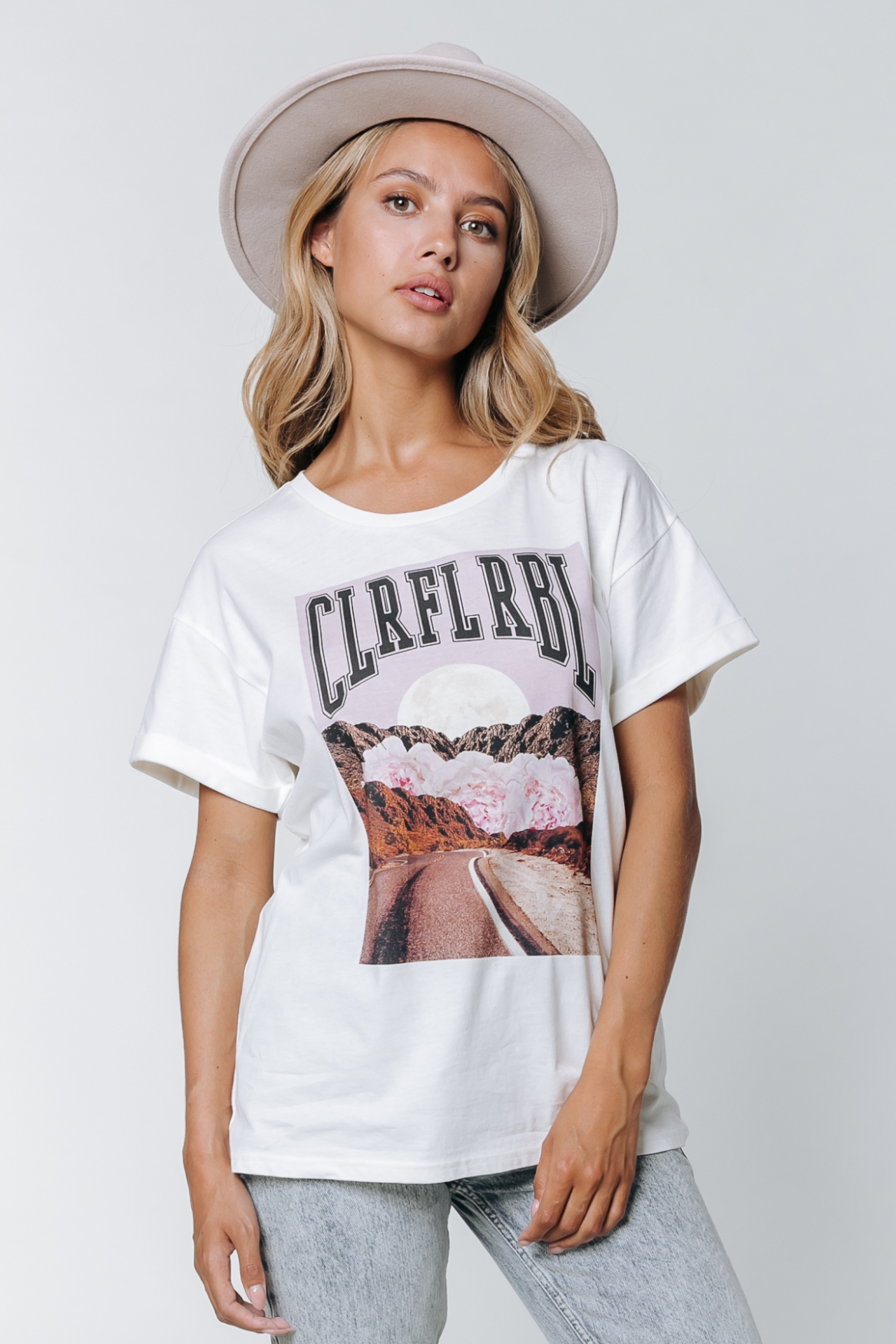Colourful Rebel Road Roses Boxy Tee Off white