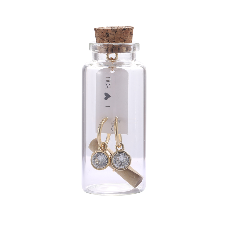 Oorbellen Message in a bottle - Gold with crystal stone