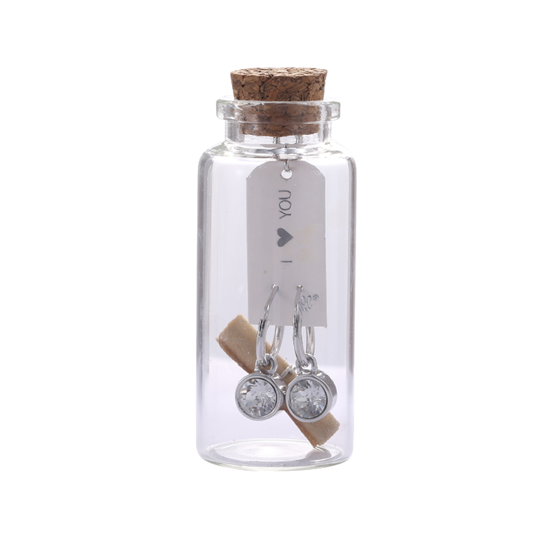 Oorbellen Message in a bottle -Silver with Crystal stone