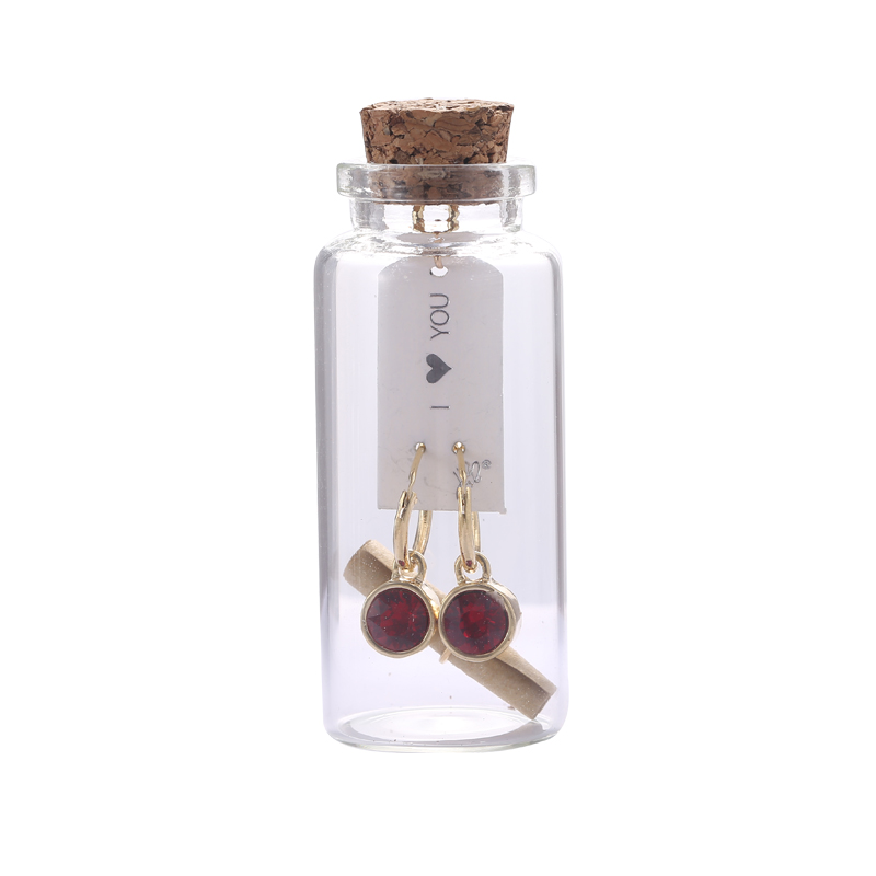 Oorbellen Message in a bottle - Gold with Red stone