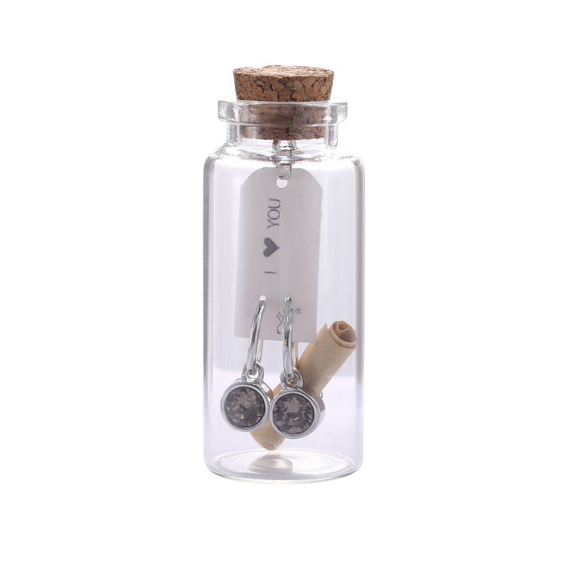 Oorbellen Message in a bottle - Silver with Grey stone