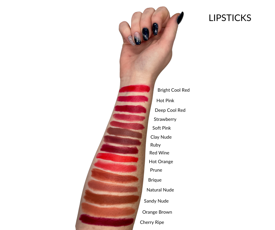 Swatches van alle Skin Color Cosmetics lipstick kleuren