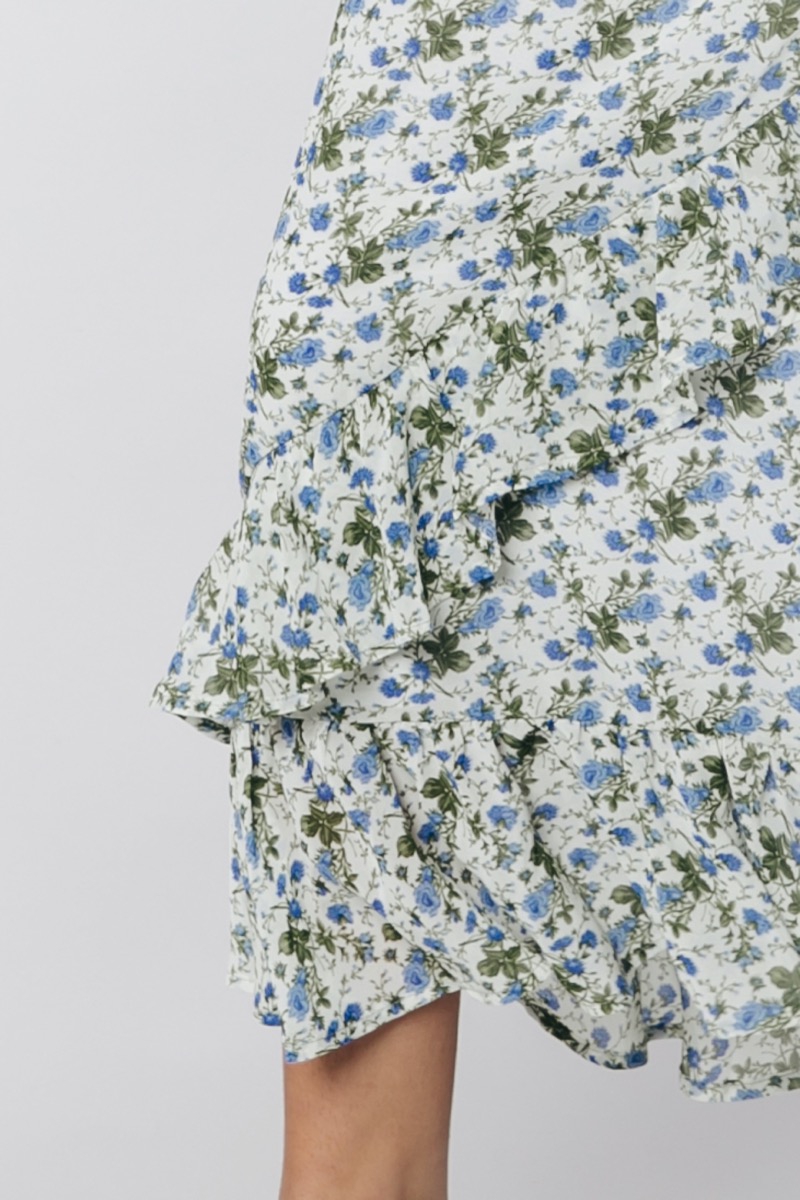 Timi Flower Ruffle Midi Skirt Soft blue Colourful Rebel