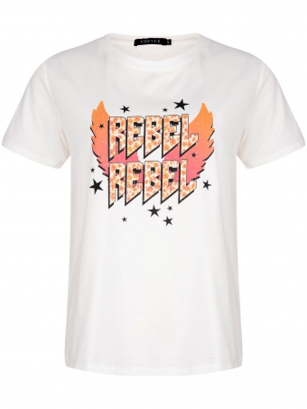 t-shirt van ydence met de print Rebel Rebel met wings in de kleuren roze en oranje