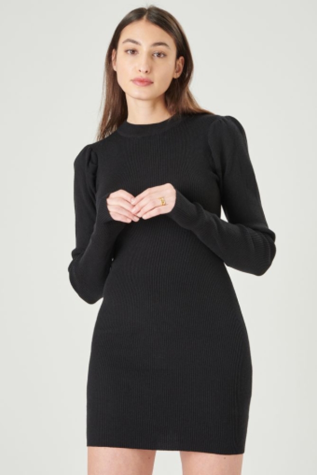 Gebreide aangesloten korte jurk van 24Colours in de kleur zwart