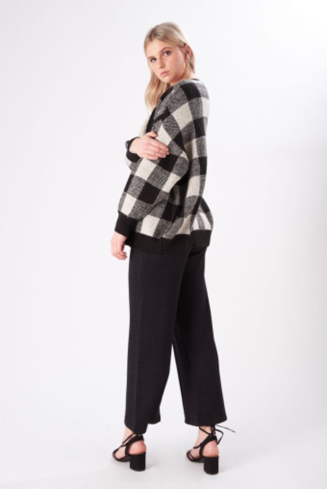 24Colours Oversized Cardigan Checked Black/Beige