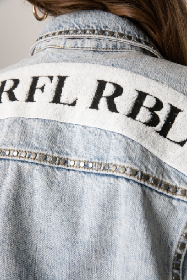 Colourful Rebel Mollie Logo Studs Denim Jacket Mid blue denim