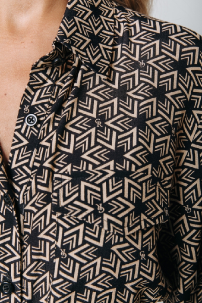 Laila CR Geometric Maxi Shirt Dress Sand Colourful Rebel